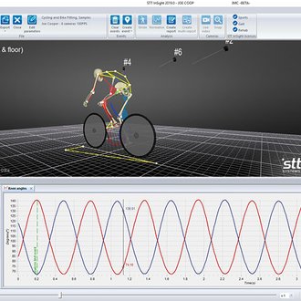 Imagen en pantalla del ciclista siendo estudiado. Gráficas correlativas a los parámetros cíclicos que queremos ver en detalle.